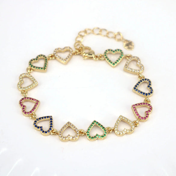 Women's Copper Electroplated Bracelet With Micro Inlaid Zircon Heart And Star Geometric Rainbow Charm