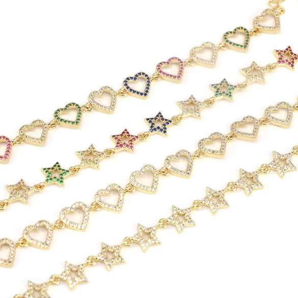 Women's Copper Electroplated Bracelet With Micro Inlaid Zircon Heart And Star Geometric Rainbow Charm