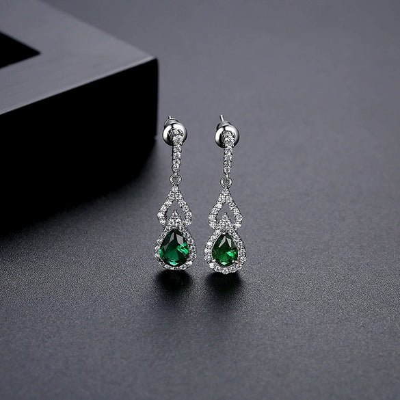 Women's Copper Electroplated Drop Earrings With Microinlaid Zircon For Bridal Wedding Jewelry Accessories