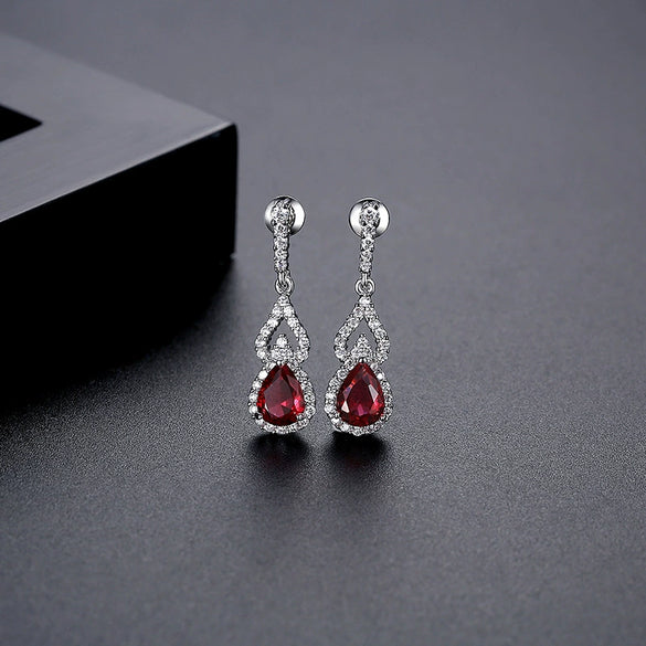 Women's Copper Electroplated Drop Earrings With Microinlaid Zircon For Bridal Wedding Jewelry Accessories