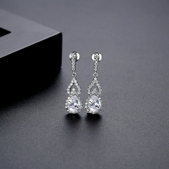 Women's Copper Electroplated Drop Earrings With Microinlaid Zircon For Bridal Wedding Jewelry Accessories
