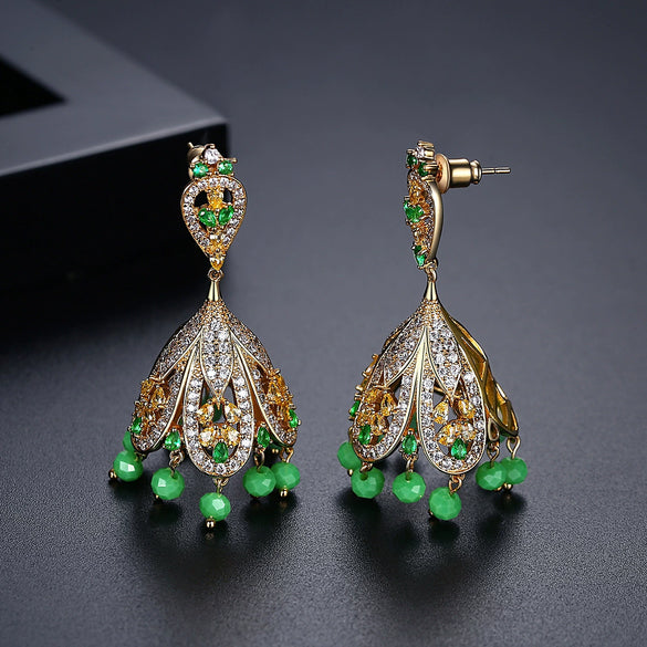 Women's Copper Electroplated Geometric Crystal Tassel Earrings Vintage Style Set With Zircon Inlay