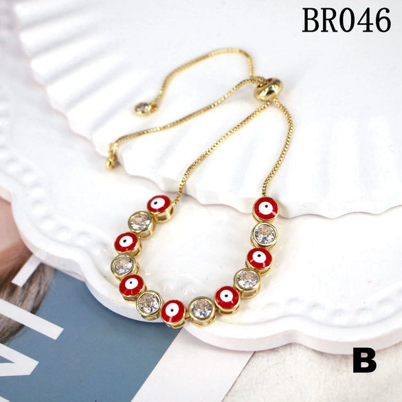 Women's Copper Electroplated Geometric Eye Bracelet With Micro Inlaid Zircon And Enamel Round Charm Adjustable Style