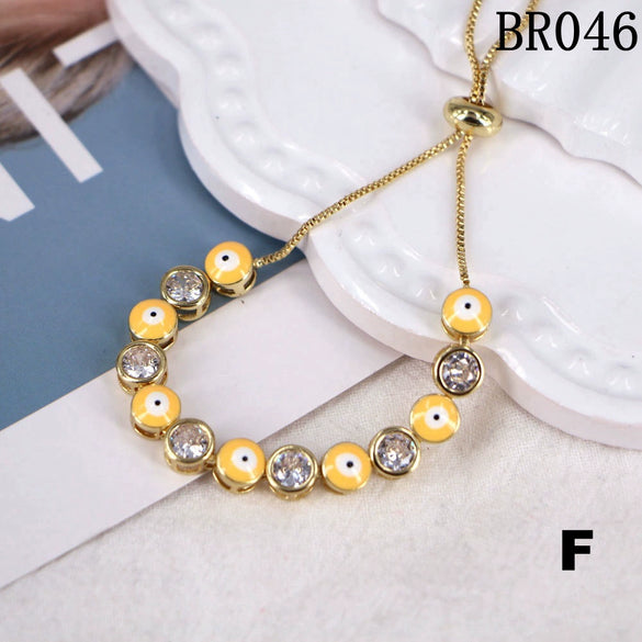 Women's Copper Electroplated Geometric Eye Bracelet With Micro Inlaid Zircon And Enamel Round Charm Adjustable Style