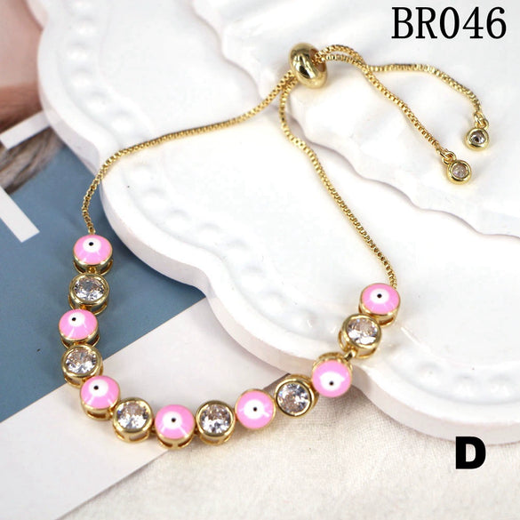 Women's Copper Electroplated Geometric Eye Bracelet With Micro Inlaid Zircon And Enamel Round Charm Adjustable Style