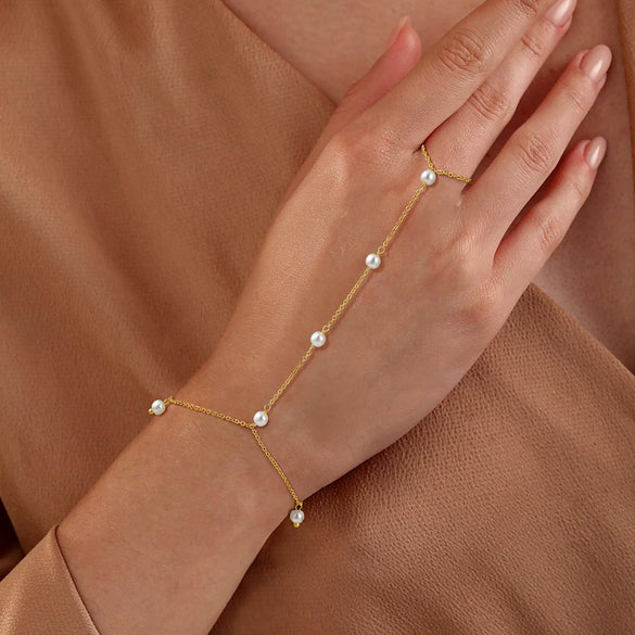 Women's Copper Electroplated Geometric Finger Bracelet Hand Chain Simple Elegant Plain Chain Ring Bracelet