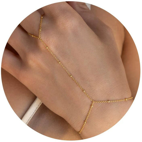 Women's Copper Electroplated Geometric Finger Bracelet Hand Chain Simple Elegant Plain Chain Ring Bracelet