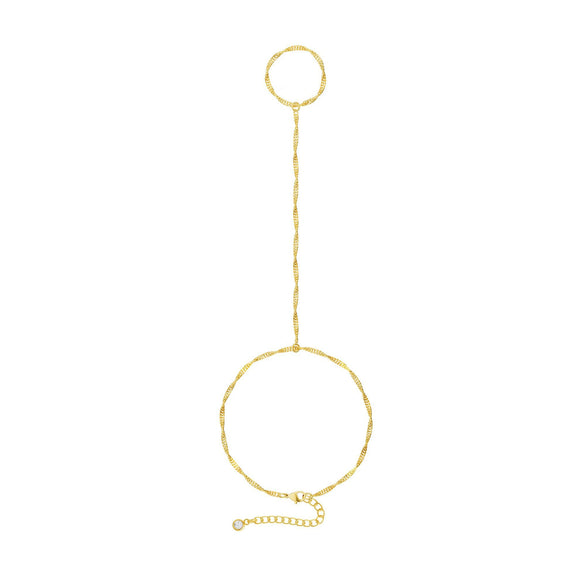 Women's Copper Electroplated Geometric Finger Bracelet Hand Chain Simple Elegant Plain Chain Ring Bracelet