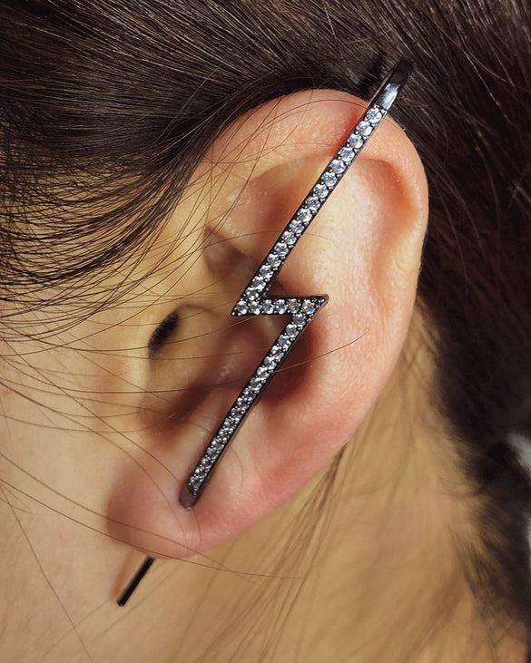 Women's Copper Electroplated Geometric Style Embedded Drill Lightning Leaves Auricle Slant Earrings