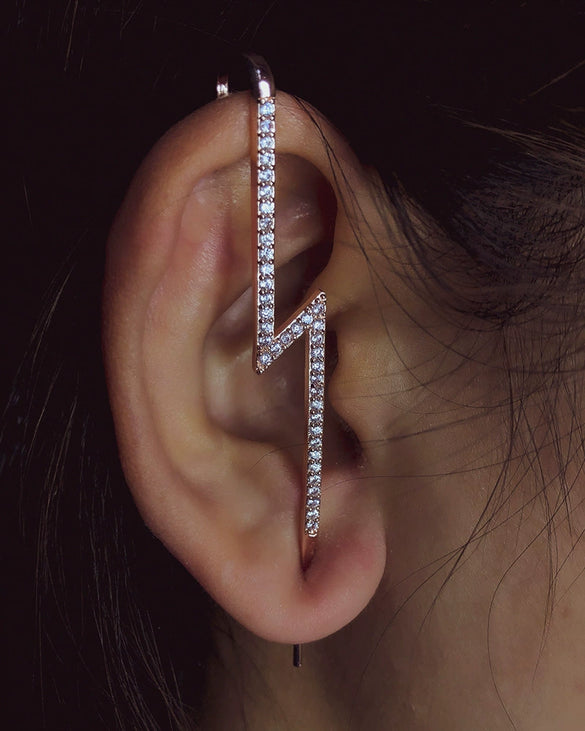 Women's Copper Electroplated Geometric Style Embedded Drill Lightning Leaves Auricle Slant Earrings