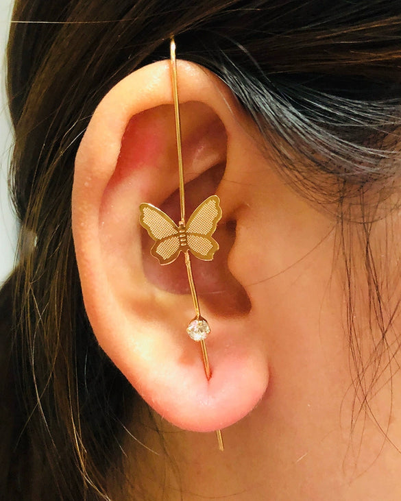 Women's Copper Electroplated Geometric Style Embedded Drill Lightning Leaves Auricle Slant Earrings