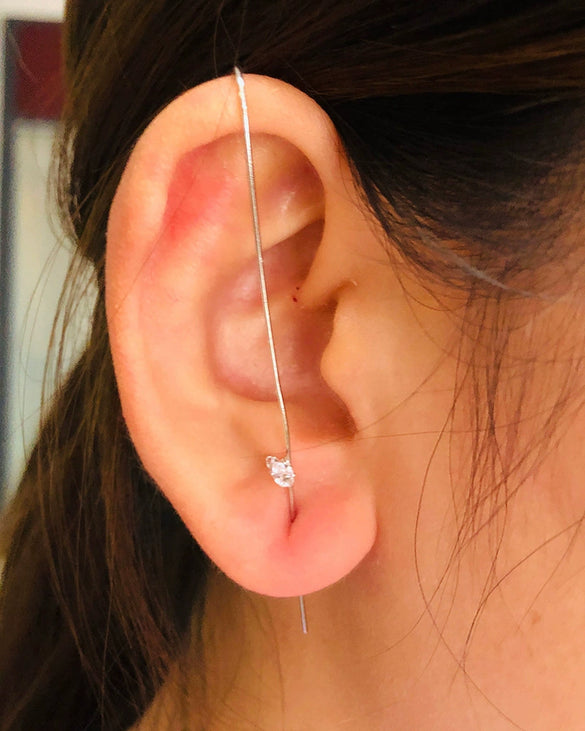 Women's Copper Electroplated Geometric Style Embedded Drill Lightning Leaves Auricle Slant Earrings