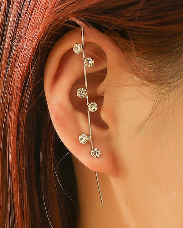 Women's Copper Electroplated Geometric Style Embedded Drill Lightning Leaves Auricle Slant Earrings