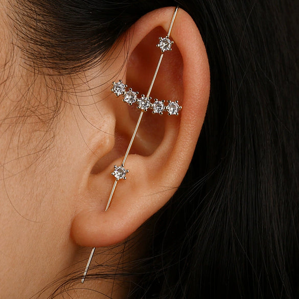 Women's Copper Electroplated Geometric Style Embedded Drill Lightning Leaves Auricle Slant Earrings