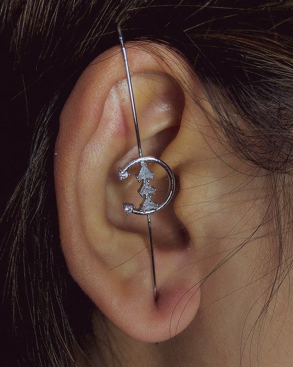 Women's Copper Electroplated Geometric Style Embedded Drill Lightning Leaves Auricle Slant Earrings