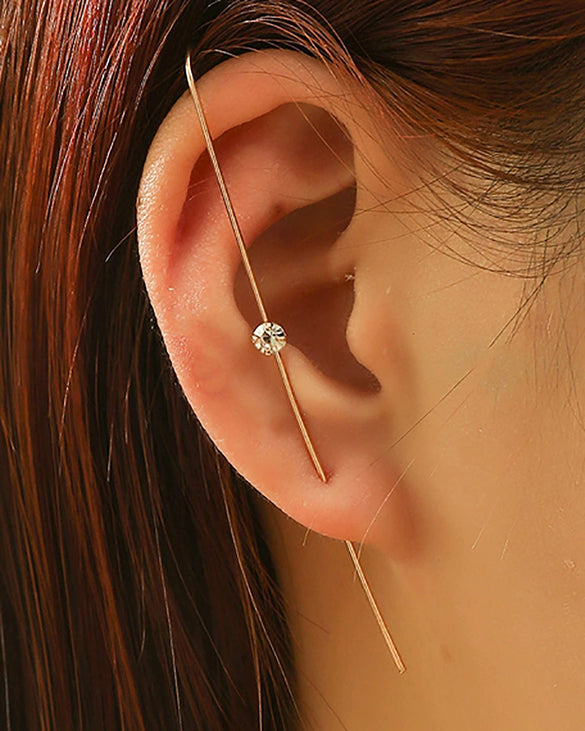 Women's Copper Electroplated Geometric Style Embedded Drill Lightning Leaves Auricle Slant Earrings