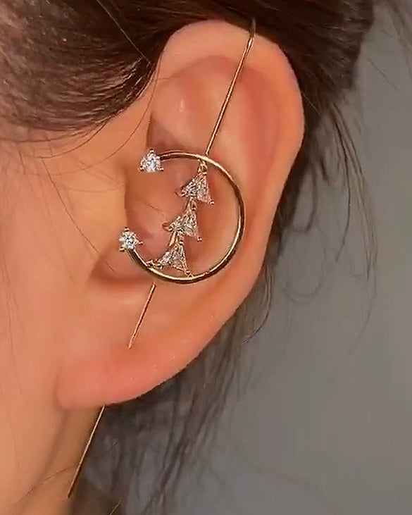 Women's Copper Electroplated Geometric Style Embedded Drill Lightning Leaves Auricle Slant Earrings