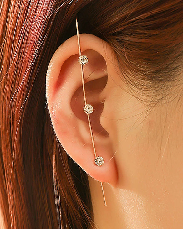 Women's Copper Electroplated Geometric Style Embedded Drill Lightning Leaves Auricle Slant Earrings