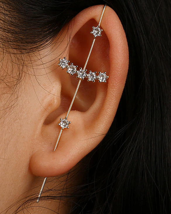 Women's Copper Electroplated Geometric Style Embedded Drill Lightning Leaves Auricle Slant Earrings