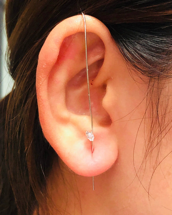 Women's Copper Electroplated Geometric Style Embedded Drill Lightning Leaves Auricle Slant Earrings