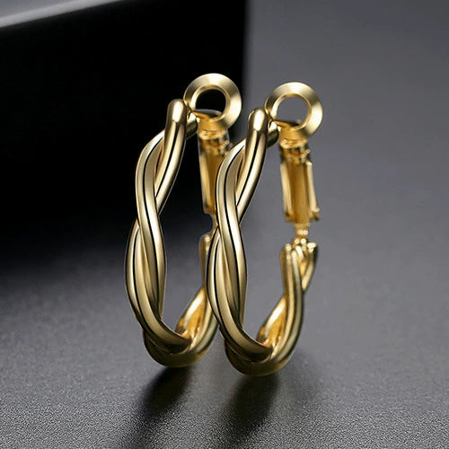 Women's Copper Electroplated Geometric Twist Stud Earrings Minimalist Open Hoop Ear Buckle Jewelry Gift