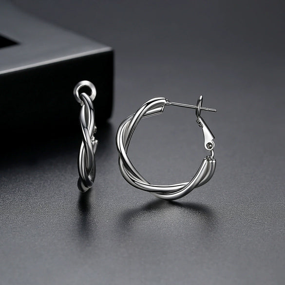 Women's Copper Electroplated Geometric Twist Stud Earrings Minimalist Open Hoop Ear Buckle Jewelry Gift