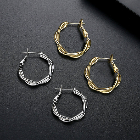 Women's Copper Electroplated Geometric Twist Stud Earrings Minimalist Open Hoop Ear Buckle Jewelry Gift