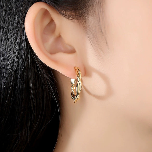 Women's Copper Electroplated Geometric Twist Stud Earrings Minimalist Open Hoop Ear Buckle Jewelry Gift