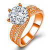 Women's Copper Electroplated Geometric Zircon Engagement Ring With Rotating Twist And Classic Six Claw Setting