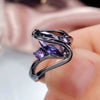 Women's Copper Electroplated Gun Black Geometric Zircon Horse Eye Ring