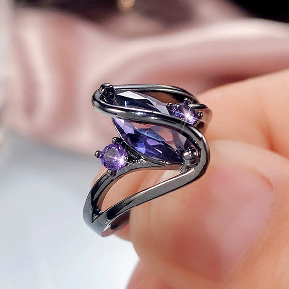Women's Copper Electroplated Gun Black Geometric Zircon Horse Eye Ring