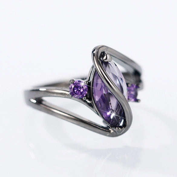 Women's Copper Electroplated Gun Black Geometric Zircon Horse Eye Ring