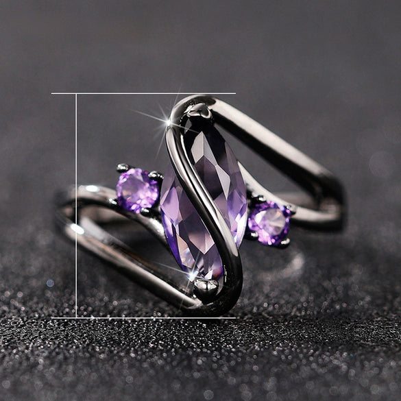 Women's Copper Electroplated Gun Black Geometric Zircon Horse Eye Ring