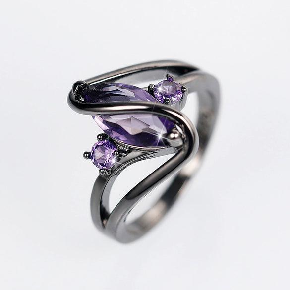 Women's Copper Electroplated Gun Black Geometric Zircon Horse Eye Ring
