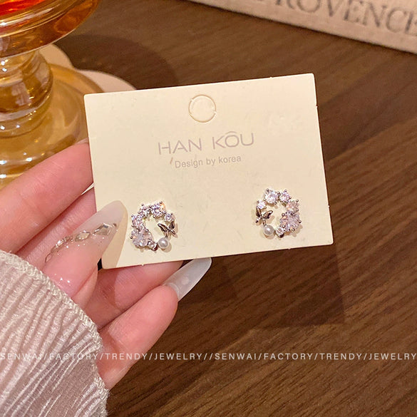 Women's Copper Electroplated Insect Shaped Butterfly Earrings With Micro Paved Zircon