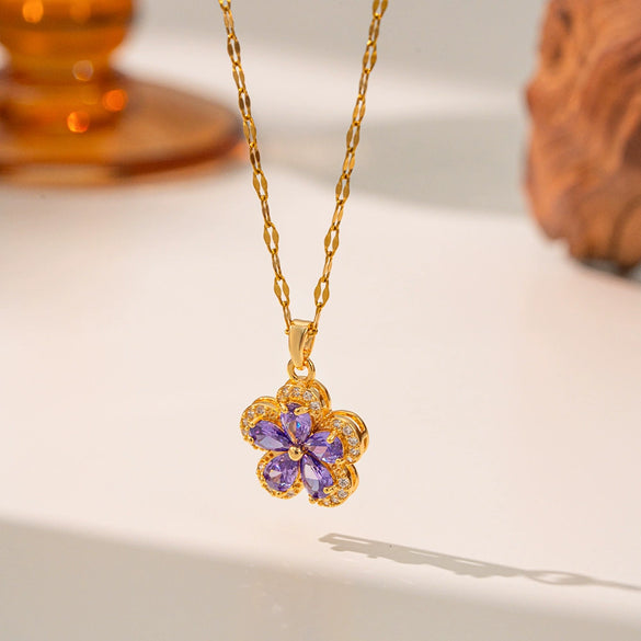 Women's Copper Electroplated 18K Gold Flower Lip Chain Necklace Jewelry