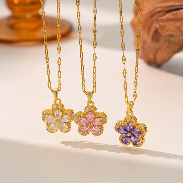 Women's Copper Electroplated 18K Gold Flower Lip Chain Necklace Jewelry