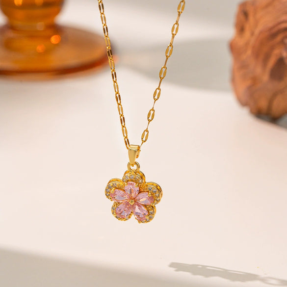 Women's Copper Electroplated 18K Gold Flower Lip Chain Necklace Jewelry