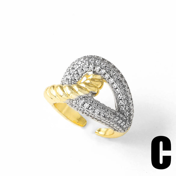 Women's Copper Electroplated Leopard Head Double Color Cross Opening Ring
