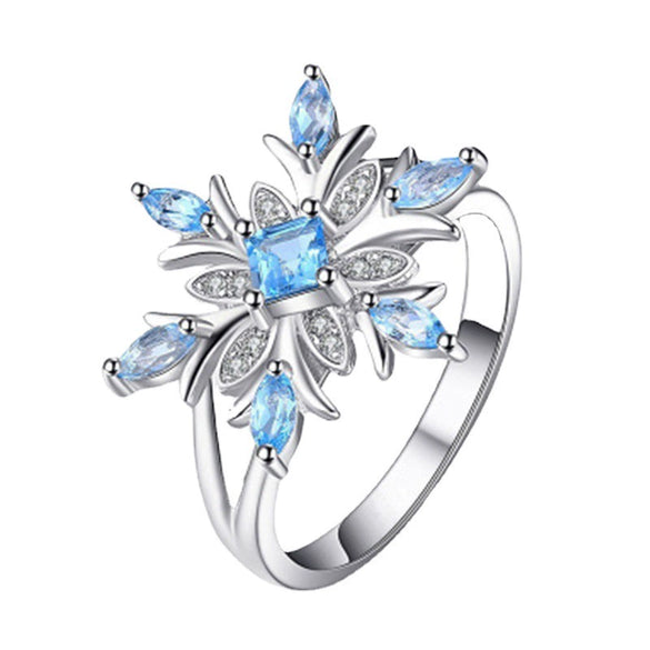 Women's Copper Electroplated Light Blue Zircon Snowflake Flower Ring Natural Style Engagement Banquet Jewelry