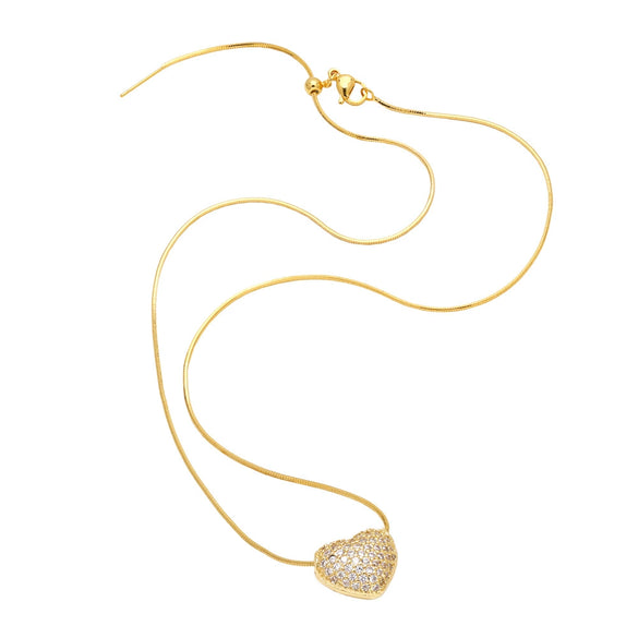 Women's Copper Electroplated Love Heart And Geometric Pendant Necklace With Full Zircon And Regular Chain
