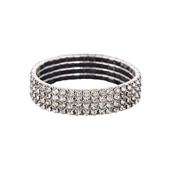 Women's Copper Electroplated Multi Row Geometric Elastic Bracelet With Shiny Rhinestone Inlay And Glossy Finish