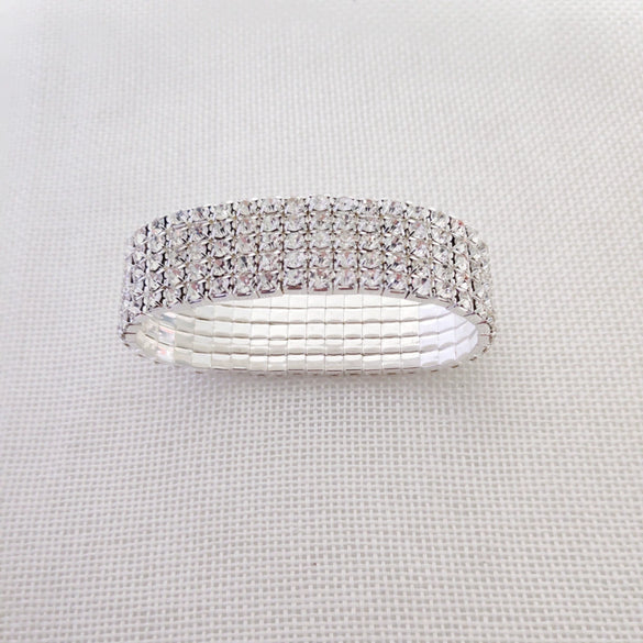 Women's Copper Electroplated Multi Row Geometric Elastic Bracelet With Shiny Rhinestone Inlay And Glossy Finish