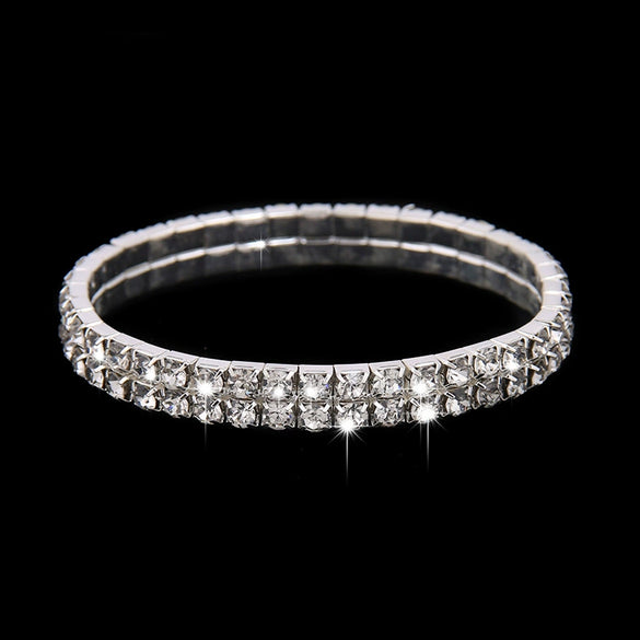 Women's Copper Electroplated Multi Row Geometric Elastic Bracelet With Shiny Rhinestone Inlay And Glossy Finish