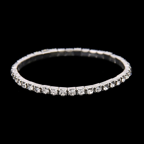 Women's Copper Electroplated Multi Row Geometric Elastic Bracelet With Shiny Rhinestone Inlay And Glossy Finish
