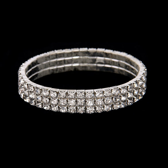 Women's Copper Electroplated Multi Row Geometric Elastic Bracelet With Shiny Rhinestone Inlay And Glossy Finish
