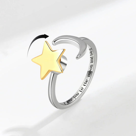 Women's Copper Electroplated Simple Style Stars And Moon Rotation Opening Ring Set