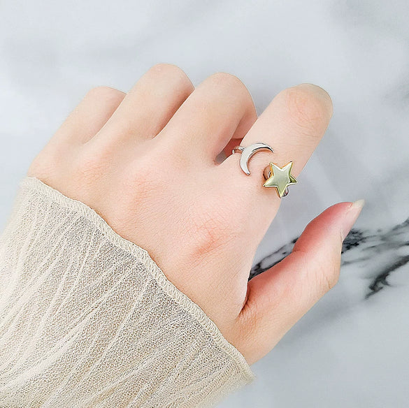 Women's Copper Electroplated Simple Style Stars And Moon Rotation Opening Ring Set