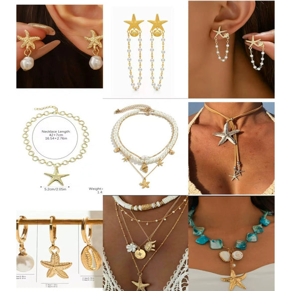 Women's Copper Electroplated Starfish And Pearl Dangle Earrings Sweet And Cool Style Fashion Jewelry