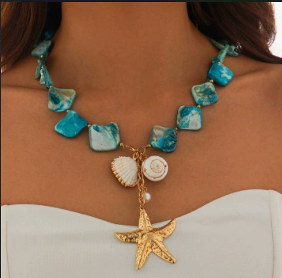 Women's Copper Electroplated Starfish And Pearl Dangle Earrings Sweet And Cool Style Fashion Jewelry